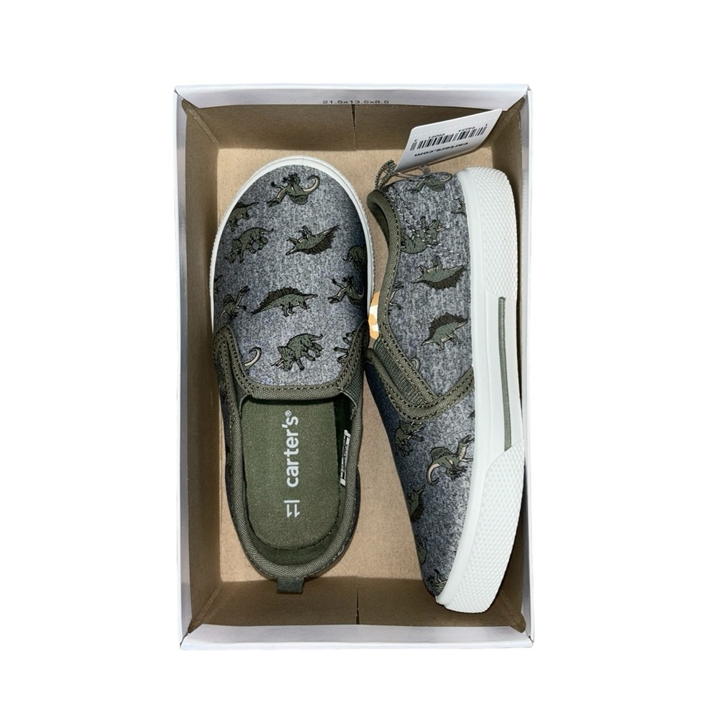 NIB Carter’s Dinosaur Slip On Shoes 11T Carter’s Damon Gray Army Green